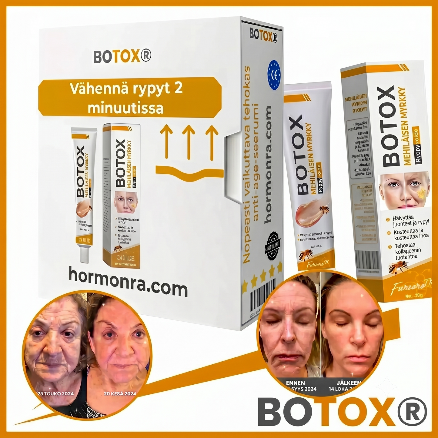 Hormonra - Vähennä ryppyjä 2 minuutissa - Nopea ja tehokas anti-age-seerumi - Säästä aikaa ja rahaa